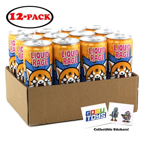 Aggretsuko Liquid Rage Energy Drink 12 FL OZ (355mL) Can - 12 Pack Case With 2 GosuToys Stickers