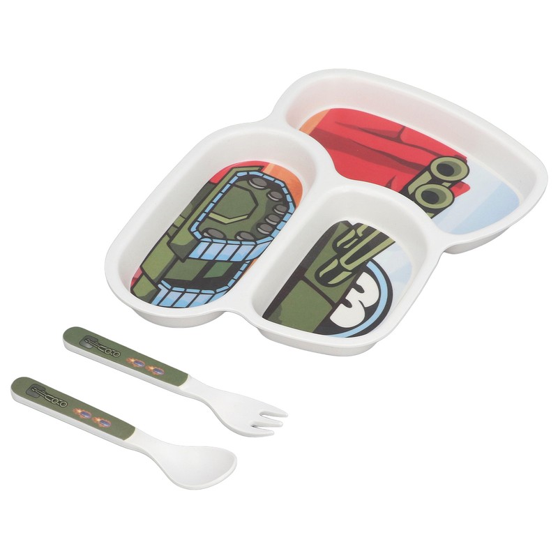 Children Tableware Set Cartoon Printed Unbreakable Divided Plate Toddler Eating