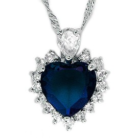 RIZILIA Ocean Heart Pendant with 18" Chain & Heart Cut Gemstones CZ [Blue Sapphire] in 18K White Gold Plated, Simple Modern Elegance