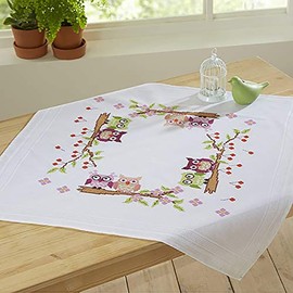 KAMACA Embroidery Kit, Cross Stitch Pre-Drawn Cotton, Complete Embroidery Kit with Embroidery Template, Embroidery Kit for Self-Embroidery, Adults (Owl Couple in Love MD 80 x 80 cm)