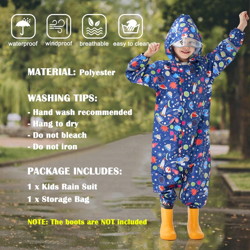Fewlby - Traje de lluvia impermeable para niños con capucha,