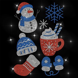 ANATTASOUL Xmas Rhinestone Iron on Transfers Winter Snowman Glitter Diamante Hotfix Patches for Clothes, 11.6"x8.2" Large Iron On Sequin Applique for T-Shirts Bags Jeans Jacket Caps Shoes DIY Decor