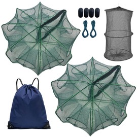 2 Pcs Foldable Fishing Net,Crab Traps,Versatile Hand Casting Cage for Crabs Minnows Lobster Shrimp Crawfish and More