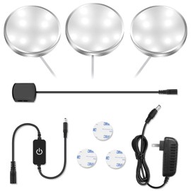 YGS-Tech LED Under Cabinet Lighting Kit, 1020 Lumens LED Puck Light, 5000K Daylight White, CRI90+, Touch Dimming, Silver Trim All Accessories Included, for Kitchen, Closet Lights, Safe Light, 3-Pack