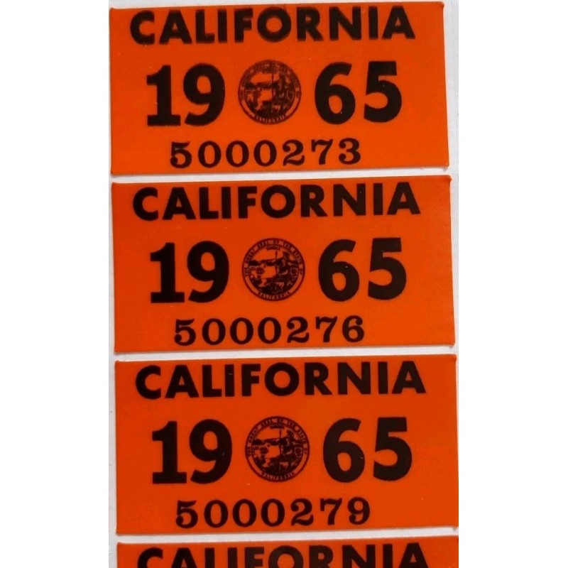 1965 California YOM license plate sticker, DMV, CAL, Registration (One)
