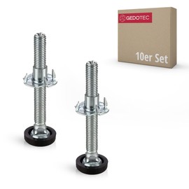 GedoTec® Adjustment Screws For Furniture, Adjustable Foot With Drive-In Nut, Fixed M8 Thread, Galvanised Steel, Load Capacity 300 kg, Height 45 mm, Brand Quality For Your Living Area, Pack of 10