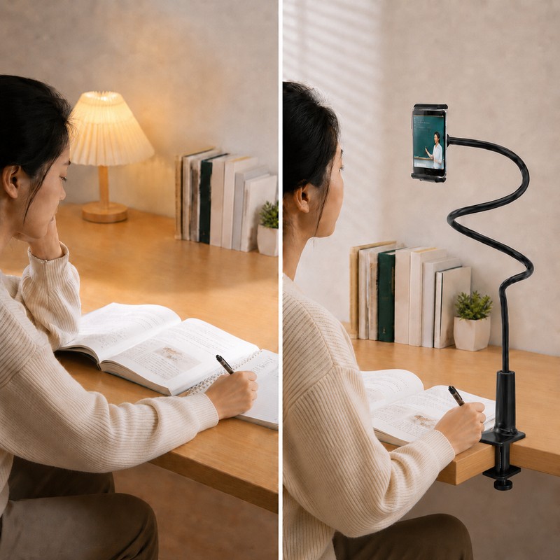 Flexible Gooseneck Phone Holder, 360° Adjustable Bed & Desk Clamp