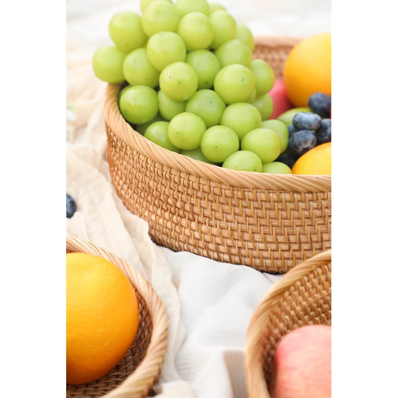 HITOMEN Handmade Rattan Bread Baskets Round Wicker Fruit Serving Storage