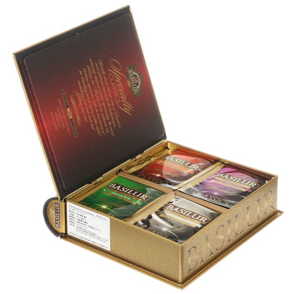 Basilur | Colección variada de libros de té | 100% puro té de Ceylon | organizador de metal coleccionable | 32 bolsas de té