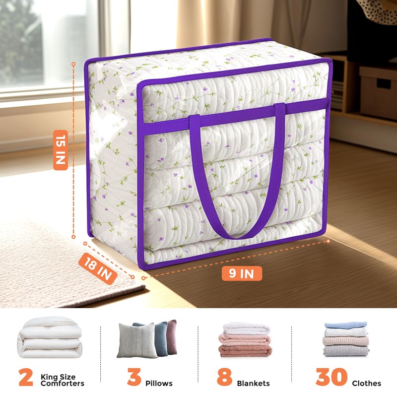 Budding Joy 6 Pack Clear Zippered Storage Bags for Clothes,40L