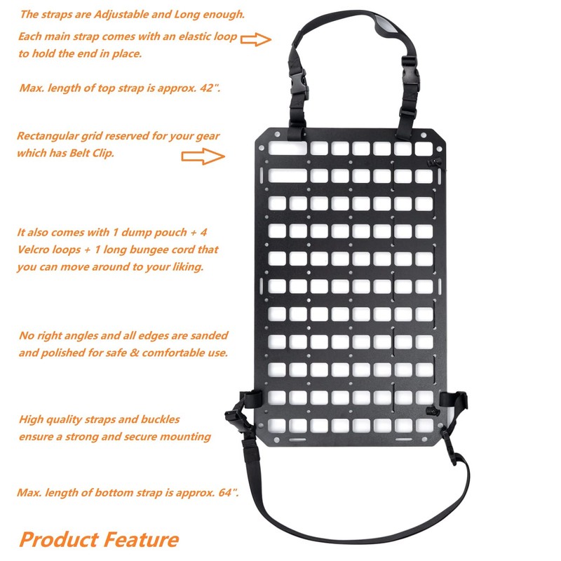 TACNEX Rigid MOLLE Panel for Vehicle Seat Back Organizer Aluminum