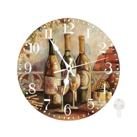 Ansouyi Round Wall Clock Battery Operated Clocks Wallclock 10 Inch,Vintage Red White Wine Grapes Silent Non Ticking Wall Clock for Living Room,Kitchen,Home,Bathroom,Bedroom,Office or School