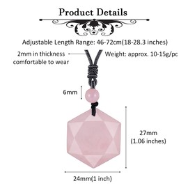 Nupuyai Rose Quartz Cryatal Star of David Hexagram Pendant Necklace for Men Women, Healing Stone Amulet Pendant with Adjustable Cord