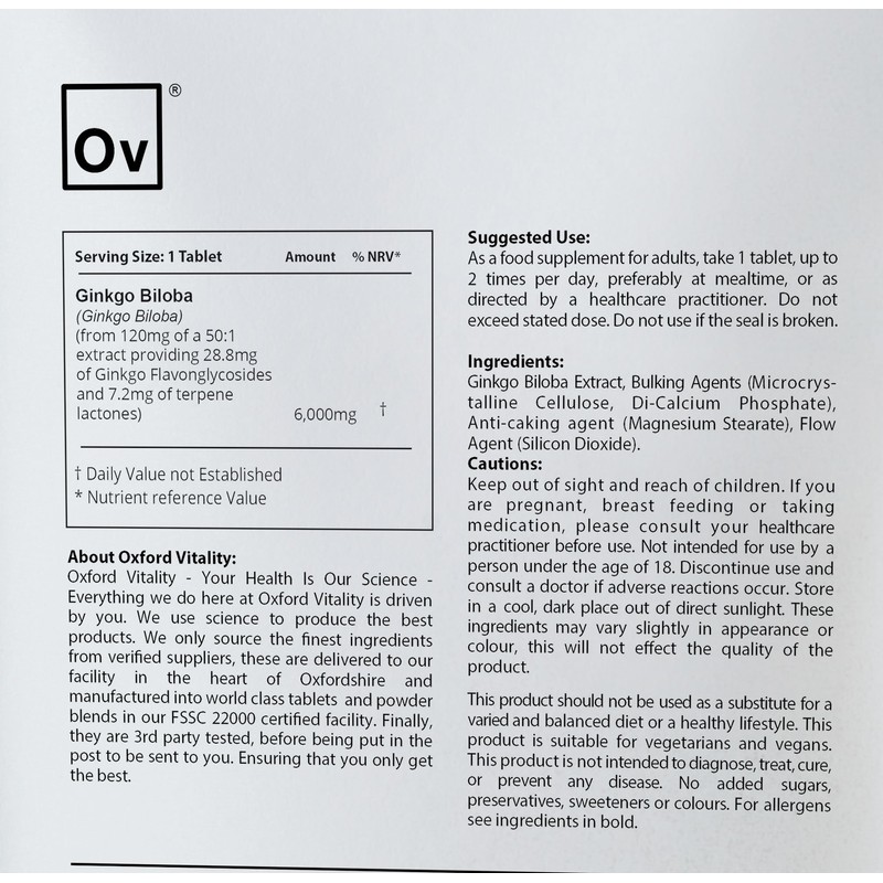 Ginkgo Biloba Tablets | 6000mg Supplements for Memory & Cognitive