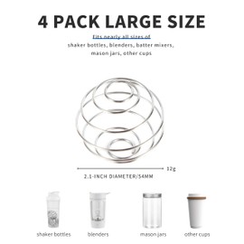 BooMetCheer 4 Pcs 2.1-Inch Large Size Shaker Balls for Protein Shakes,Milkshake and Salad Dressing,304 Stainless Steel Shaker Ball