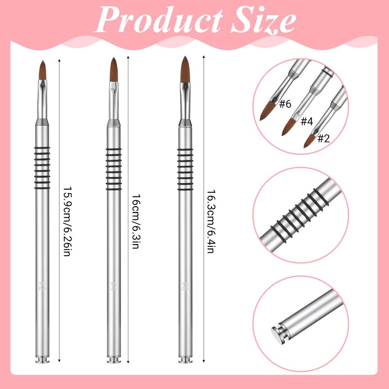 3 PCS 3D Acrylic Nail Brush, #2#4#6 Kolinsky 3D Nail