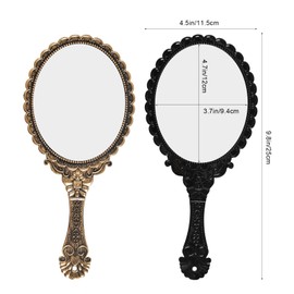 Lystaii 2pcs Handheld Mirror, Vintage Hand Travel Purse Mirrors with Handle Portable Embossed Flower Hand Held Decorative Mirrors Compact Packet Mini Mirror for Girls Face Makeup (Black, Bronze)