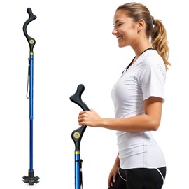 Honmido Walking Cane Foldable for Men & Women Seniors for Balance,Self Standing Folding Cane,Height Adjustable Anti-Slip Lightweight Alloy Walking Stick Collapsable for Travel Mobility Aid (Blue)