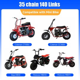 YOXUFA #35 Roller Chain for Mini Bike Coleman CT100U CC100X Baja Doodle Bug Dirt Bug Racer DB30 Motovox MBX10 MBX11 MMB80 Predator 79cc 97cc 100cc Engine Powersports Parts 140 Links Drive Chain