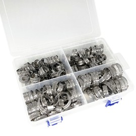 Pack of 100 304 Stainless Steel Hose Clamps Assortment, Adjustable 6-38 mm for Pipes and Hoses, Plumbing, Heating and Automotive Systems