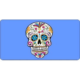 Sugar Skull Design On Blue Photo License Plate