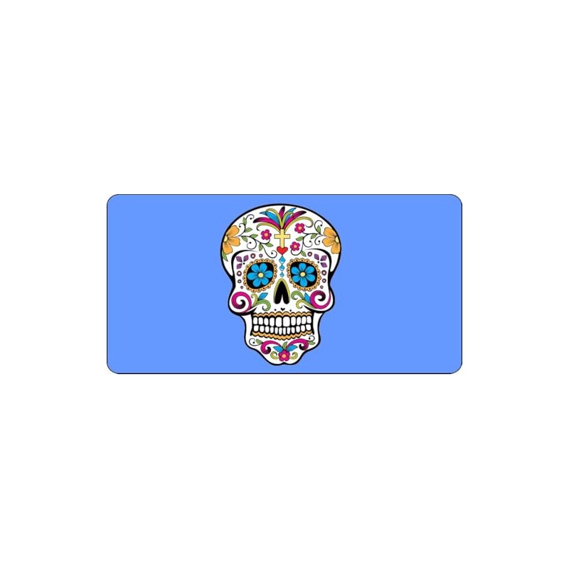 Sugar Skull Design On Blue Photo License Plate