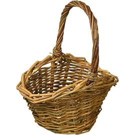 Murataya Sangyo Willow Basket Small with Leather 5213 Width 7.9 x Depth 5.5 x Height 4.3 inches (20 x 14 x 11 cm) (Includes Handle 9.1 inches (23 cm) Fashionable Basket