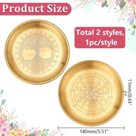 WADORN 2Pcs Stainless Steel Offering Bowl Set 5.51in Golden Altar Bowl Offering Plates Altar Plate Ritual Dish Plate Decoration for Wiccan Altars Supplies Witchcraft Decor Meditation