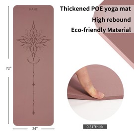HAHE Yoga Mat Thick (8MM,1/3"), Eco-Friendly POE Non Slip Yoga Mat, High Rebound & Shock Absorption, Anti-Tear & Sweat-Resistant for Yoga, Fitness, Home, Workouts, Large Pilates Mats 72"x24" with Carrying Strap (Dark Pink)