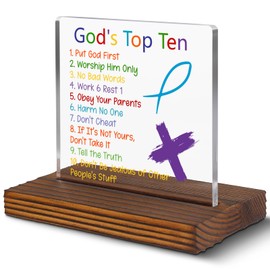 God’s Top Ten Clear Desk Decorative Sign for Christian Families Sunday School Teachers Bible Study Home Decor Inspirational Religious Gift for Kids and Believers EC197