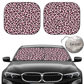 Gven Windshield Sun Shade 2pcs with Bonus Pink Car Sunshade for Front Window Shades 2025 Technology Reflect UV and Heat Sun Visor Automotive Interior Accessories Sun Protection (Pink Leopard, S)