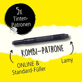 Online ONLINE Kombi-Tintenpatronen, Universal-Patronen, kompatibel mit allen gängigen Füllern, auch Lamy-Füller, Ersatz-Patronen, Schachtel mit 5 Großraum-Patronen, Farbe: Schwarz