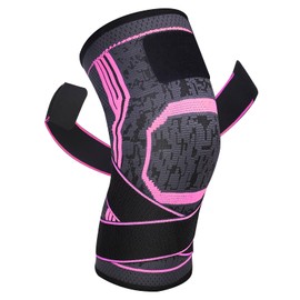 Yasdyri Knee Support Compression Knee Support with Adjustable Shoulder Strap for Men and Women for Meniscus Tear, Arthritis, ACL, Weightlifting, Basketball, Sports, Pack of 1 (Pink, L)