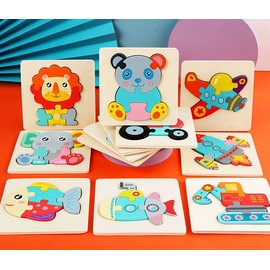 TLHWIN Holzpuzzle für Kleinkinder, Spielzeug für Kinder, 5 Stück, Tier-Puzzle, Montessori, Lernspielzeug, Spiele, Fähigkeiten, Holzspielzeug-Set für 1+ Jahre, Baby, Mädchen, Jungen (Transport)