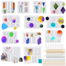 SENHAI - 12 moldes de resina para joyería con 360 accesorios para aretes, moldes de resina de tamaño variado con agujero, moldes de resina para pendientes de silicona para hacer joyas, pendientes,