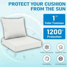 All Smiles Outdoor Chair Cushions for Patio Furniture Set of 24x24 Inch for Deep Seat Waterproof Fade Resistant Replacement Cushions with Removable Cover for Seat Yard Garden Deck，White