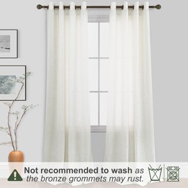 KOUFALL 108 Inches Extra Long Living Room Linen Curtains & Drapes,2 Panels Bronze Grommet Semi Sheer Light Filtering Tall Curtains for High Ceiling,108 Inch Length,Cream