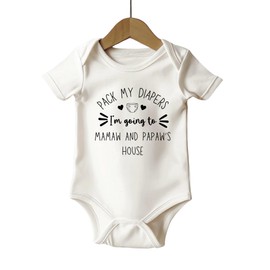 Pack My Diapers I am Going To Mamaw Papaw's House Onesie®, Baby First Sleepover Bodysuit, Mamam Papaws House Onesie®, Baby Shower Gift (Natural, 0-6 Months)