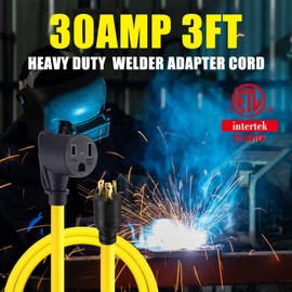 Tellegloww 3ft 30Amp to 50Amp Welder Adapter Cord, Compatible with NEMA L5-30P Male to 6-50R Female Locking 3 Prong to 3 Prong Welder Power Adapter, STW 10 AWG/3C, 30 Amp 250V 7500 Watt ETL Listed