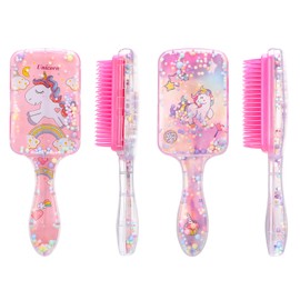 dusaniyali 2 Stück Kinder Haarbürsten Einhorn Haarbürste Mädchen Cartoon Haarbürste Kinder Kleinkinder Entwirrungsbürsten Haarbürste Kinder Trocken und Nasshaarbürste mit Regenbogen-Pailletten