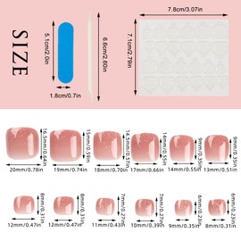 NICENEEDED 24 PCS Press on Toenails, Pure Nude False Nails, Plastics Artificial Glue on Toe Nails, Short Sqaure Glossy Nails, False Manicure Decoration for Women