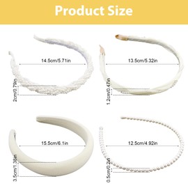 PLKDJDM 4 Pack White Pearl Headbands for Women Girls, Cute Pearls Dainty Headbands Bling Thick & Thin Hairbands with Faux Pearls, Elegant Pearl Headpiece Hair Accessories for Women Wedding