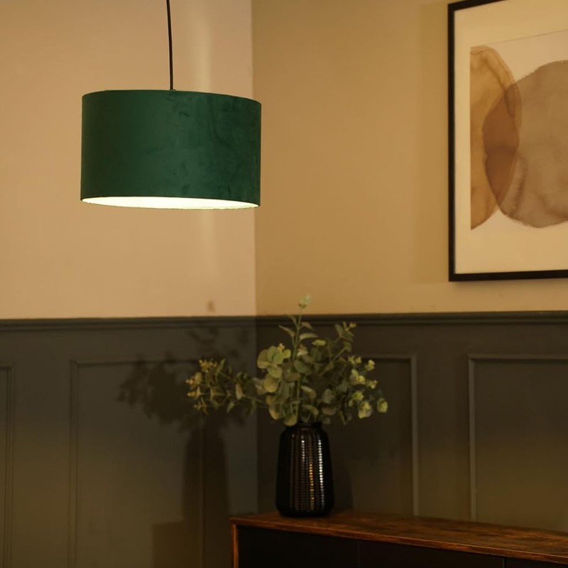 MiniSun | Medium Modern Forest Green Velvet Drum Light Shade