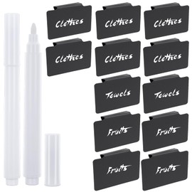 Pack of 12 Label Holder Set, Abeillo PVC Basket Labels and Whiteboard Pen Set, Blackboard Labels Shelf Clip Label Holder for Storage Containers, Organiser Box, Storage Baskets (Black)