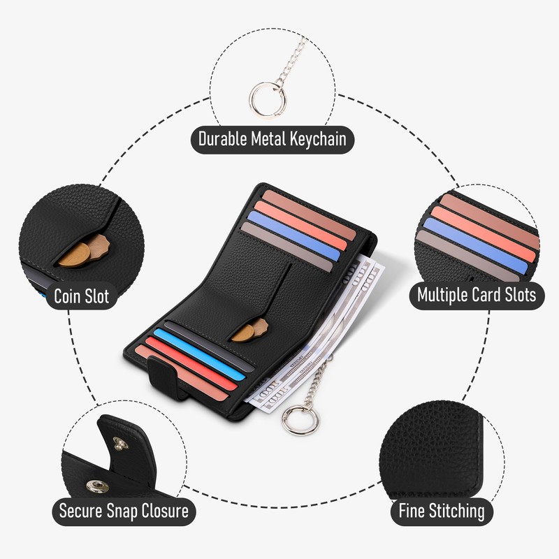 Mayski Small RFID Wallet for Women with Keychain Compact Credit