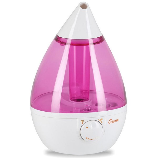 Crane Drop Ultrasonic Cool Mist Humidifier 3.75L - White/Pink - Discontinued Product