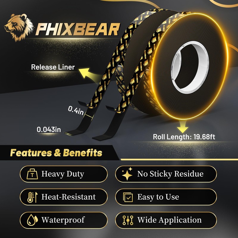 PHIXBEAR Pro+ Heat Resistant Heavy Duty Foam Tape, Super Strong