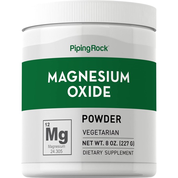 Magnesium Oxide Powder | 8 oz | 400mg | Vegetarian, Non-GMO, Gluten Free Supplement | By Piping Rock