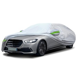 KEYOOG Sedan Car Cover, 6-Layer All-Weather Waterproof, Heavy Outdoor Car Cover, Universal in All Seasons, Snow Protection, Acid Rainproof, Sunscreen, Universally Fit to Sedan (206"-216")- Silvery