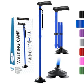 Walking Cane for Men & Women (Blue) Foldable, Adjustable, Heavy Duty, Free Standing, All Terrain, Collapsible Walking Sticks for Seniors & Adults